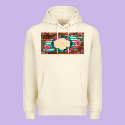 Western Pink Flovers Leopard Serape   License Plate Template Premium Hoodie Designed By Barkaloodesign