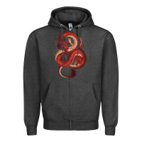 Charcoal Heather red dragon Zipper Hoodie - RanaPortraitStore