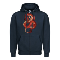 Navy red dragon Zipper Hoodie - RanaPortraitStore