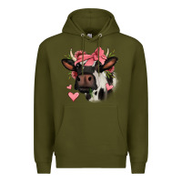 Army Green valentines day cow Premium Hoodie - Jasminsmagicworld