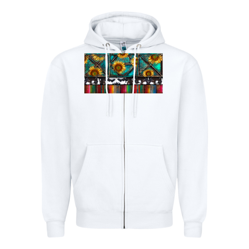 Rusty Sunflowers With Cowhide And Turquoise Zipper Hoodie by RanaPortraitStore | Teevron