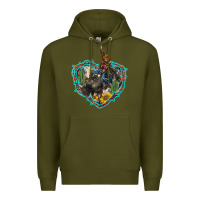 Army Green western heart bullfighter  cactus sunflower aztek pattern Premium Hoodie - BarkalooDesign