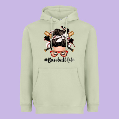 Baseball Life Messy Bun Heavyweight Hoodie Designed By Zillion Design Studio