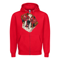 Red Saint bernard with love glasses Zipper Hoodie - RanaPortraitStore