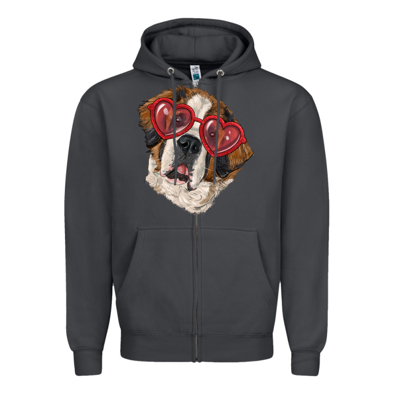 Saint Bernard With Love Glasses Zipper Hoodie by RanaPortraitStore | Teevron