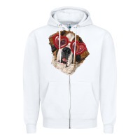 White Saint bernard with love glasses Zipper Hoodie - RanaPortraitStore