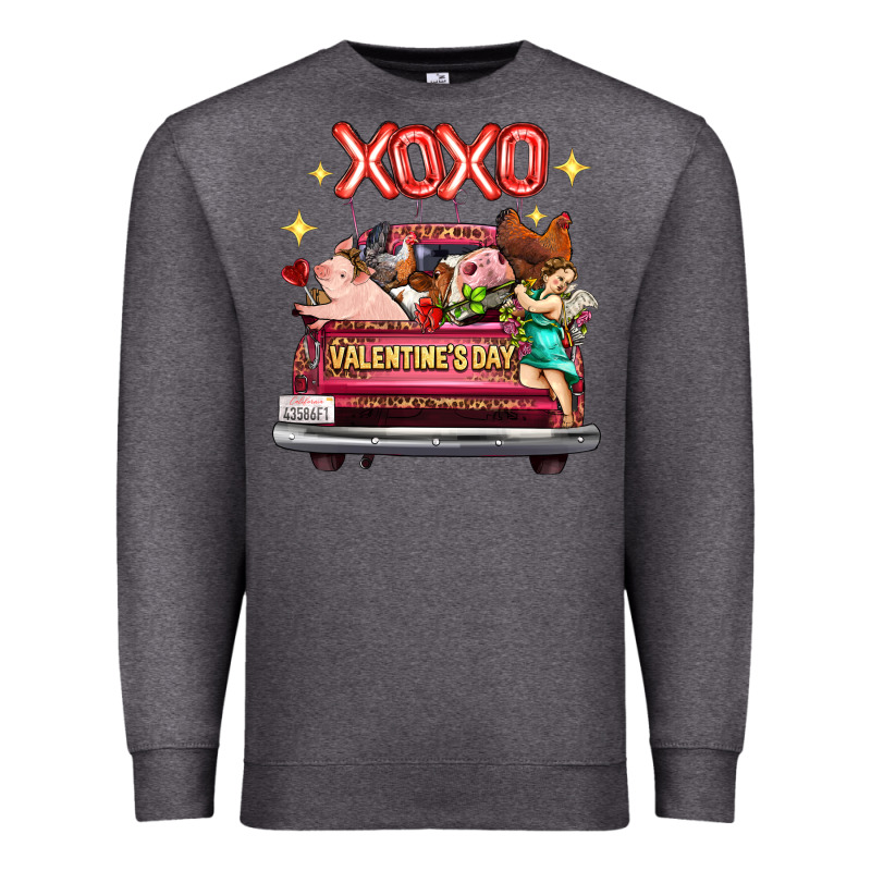 Valentine's Day Truck Farm Animals Cupid Xoxo Premium Sweatshirt by FaDigitalArtStudio | Teevron