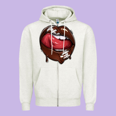 Sports Lips American Football Zipper Hoodie Designed By Texasbilliewilder
