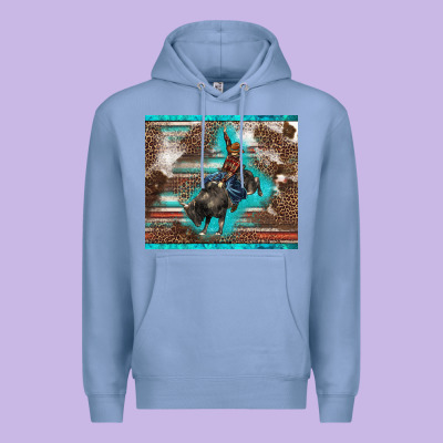 Western Rodeo Bullfighter Serape Leopards Turquoise's Gliterrs Premium Hoodie Designed By Barkaloodesign