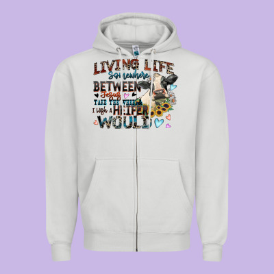 Living Life Somewhere Between Jesus Take The Wheel Zipper Hoodie Designed By Zillion Design Studio
