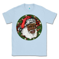 Dusty Blue African American Santa Christmas Classic Tee - RanaPortraitStore