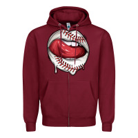 Burgundy sports lips baseball Zipper Hoodie - texasbilliewilder