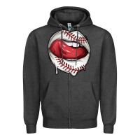 Charcoal Heather sports lips baseball Zipper Hoodie - texasbilliewilder