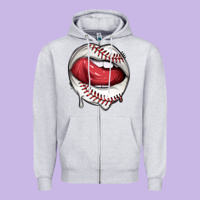 Sports Lips Baseball Zipper Hoodie Designed By Texasbilliewilder