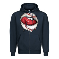 Navy sports lips baseball Zipper Hoodie - texasbilliewilder