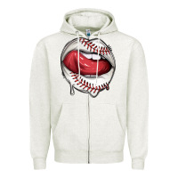 Oatmeal Heather sports lips baseball Zipper Hoodie - texasbilliewilder