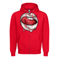 Red sports lips baseball Zipper Hoodie - texasbilliewilder