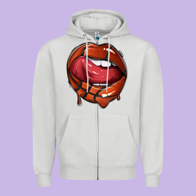 Sports Lips Basketball Zipper Hoodie Designed By Texasbilliewilder
