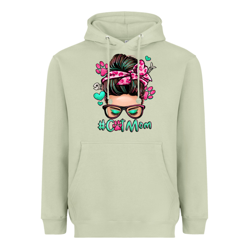 Cat Mom Messy Bun Heavyweight Hoodie by Zillion Design Studio | Teevron