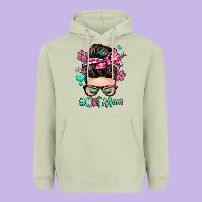 Cat Mom Messy Bun Heavyweight Hoodie Designed By Zillion Design Studio