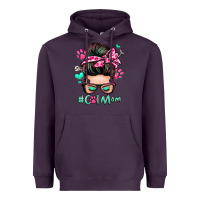 Plum cat mom messy bun Heavyweight Hoodie - Zillion Design Studio