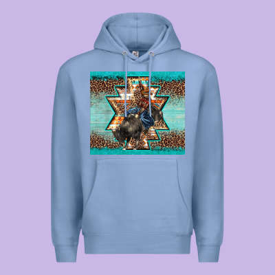 Western Rodeo Bullfighter Aztec Leopard Turquoise Premium Hoodie Designed By Barkaloodesign