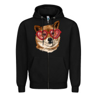 Black shiba inu with love glasses Zipper Hoodie - RanaPortraitStore