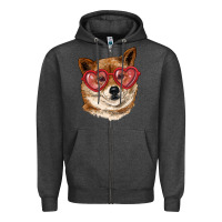Charcoal Heather shiba inu with love glasses Zipper Hoodie - RanaPortraitStore