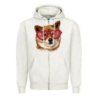 Oatmeal Heather shiba inu with love glasses Zipper Hoodie - RanaPortraitStore