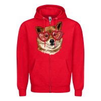 Red shiba inu with love glasses Zipper Hoodie - RanaPortraitStore