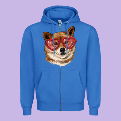 Zipper Hoodie shiba inu with love glasses