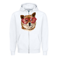 White shiba inu with love glasses Zipper Hoodie - RanaPortraitStore