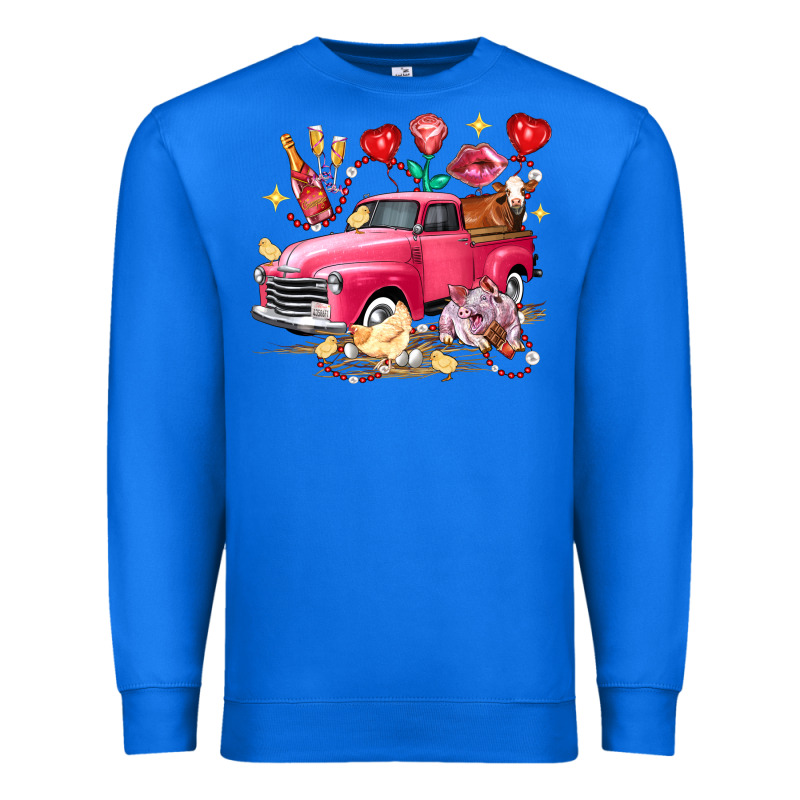 Valentine's Day Truck Farm Animals Premium Sweatshirt by FaDigitalArtStudio | Teevron