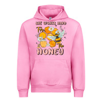 Fuchsia Pink she works hard for the honey Urban Hoodie - MaliasSmallBusiness