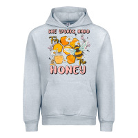 Heather Grey she works hard for the honey Urban Hoodie - MaliasSmallBusiness
