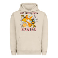 Pigment French Oak she works hard for the honey Urban Hoodie - MaliasSmallBusiness