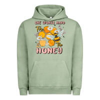 Pigment Oil Green she works hard for the honey Urban Hoodie - MaliasSmallBusiness