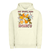 Pigment Pistachio she works hard for the honey Urban Hoodie - MaliasSmallBusiness