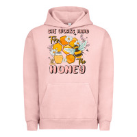 Pigment Salmon she works hard for the honey Urban Hoodie - MaliasSmallBusiness