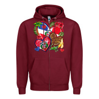 Burgundy dominican republic  hearts Zipper Hoodie - texasbilliewilder