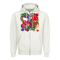 Oatmeal Heather dominican republic  hearts Zipper Hoodie - texasbilliewilder