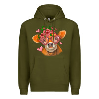 Army Green valentines day orange cow Premium Hoodie - Jasminsmagicworld