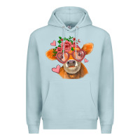 Blue Mist valentines day orange cow Premium Hoodie - Jasminsmagicworld