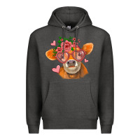 Charcoal Heather valentines day orange cow Premium Hoodie - Jasminsmagicworld