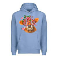Colony Blue valentines day orange cow Premium Hoodie - Jasminsmagicworld