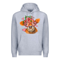 Heather Grey valentines day orange cow Premium Hoodie - Jasminsmagicworld