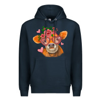 Navy valentines day orange cow Premium Hoodie - Jasminsmagicworld