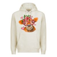 Oatmeal Heather valentines day orange cow Premium Hoodie - Jasminsmagicworld