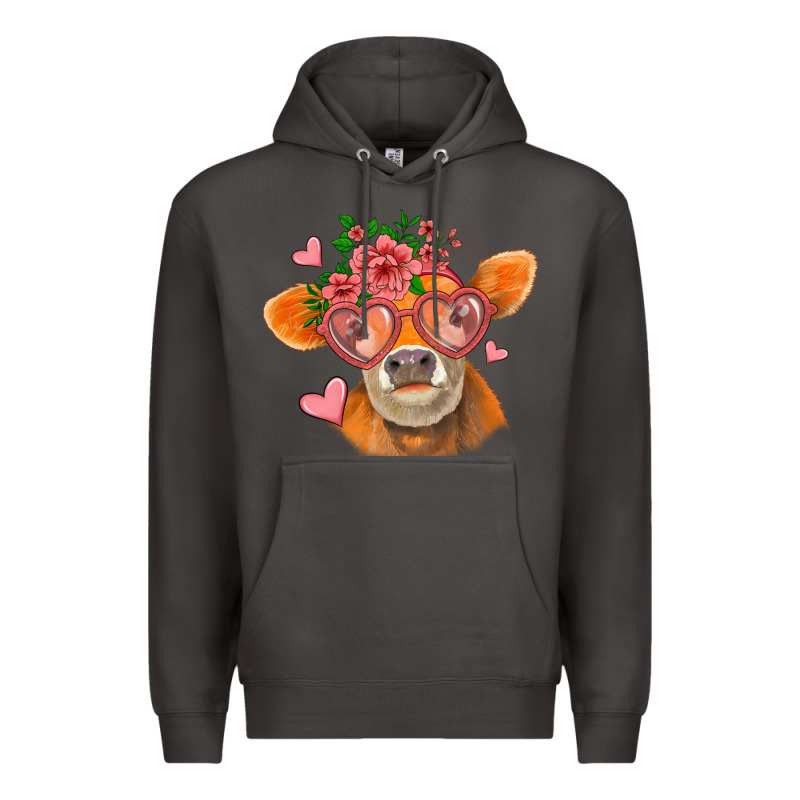 Valentines Day Orange Cow Premium Hoodie by Jasminsmagicworld | Teevron