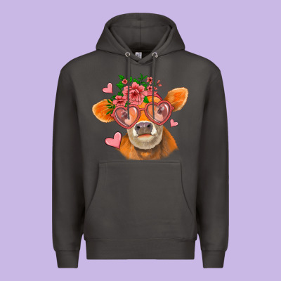 Valentines Day Orange Cow Premium Hoodie Designed By Jasminsmagicworld